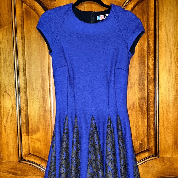 MSGM Blue Dress with Black Lace - Picture 1 of 5